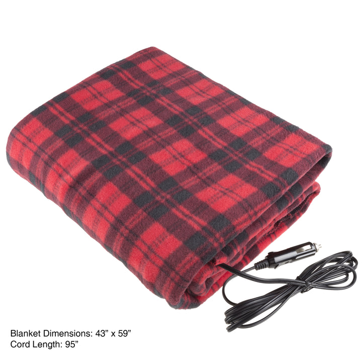 Stalwart 12V Electric Blanket Red Plaid 59x43 inches for Car Truck SUV Fleece Image 3