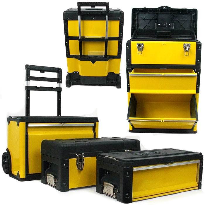 Portable Tool Chest with Wheels and Handle 3 Detachable Boxes Heavy Duty Steel Image 1