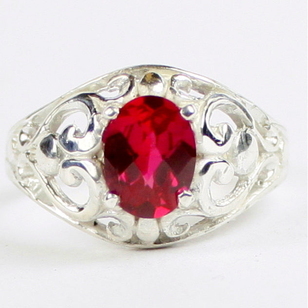 SR111 Created Ruby Sterling Silver Ring Image 1