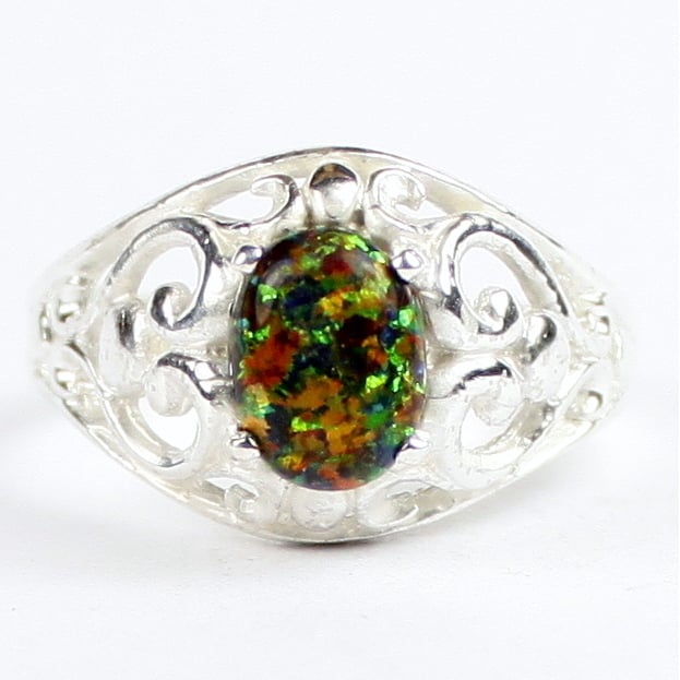 Created Black Opal Sterling Silver Ladies Ring Image 1