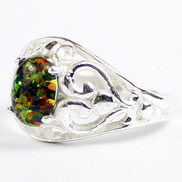 Created Black Opal Sterling Silver Ladies Ring Image 2