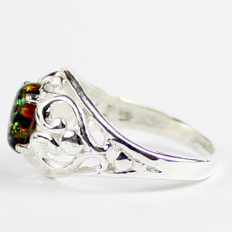 Created Black Opal Sterling Silver Ladies Ring Image 3