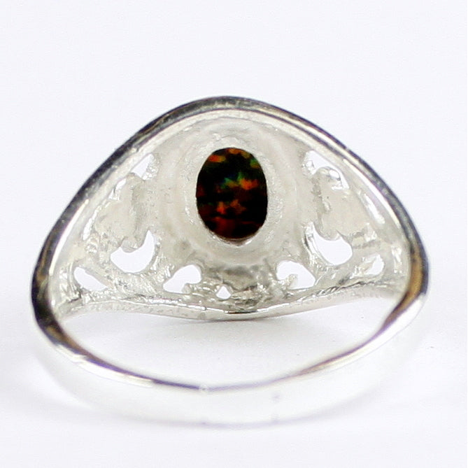 Created Black Opal Sterling Silver Ladies Ring Image 4