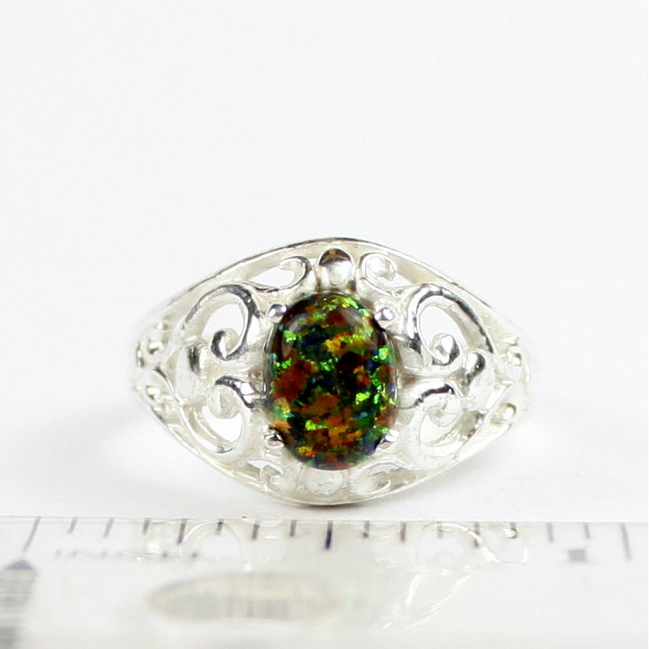 Created Black Opal Sterling Silver Ladies Ring Image 4