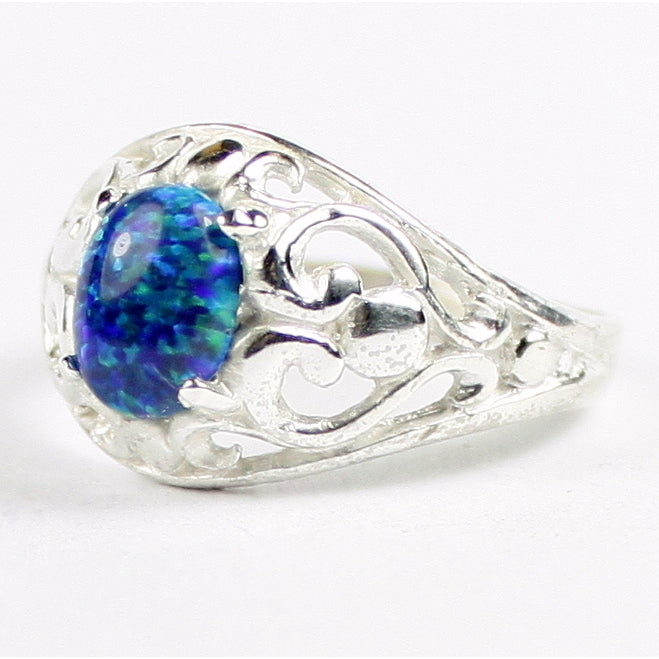 SR111 Created Blue Green Opal Sterling Silver Ring Image 2