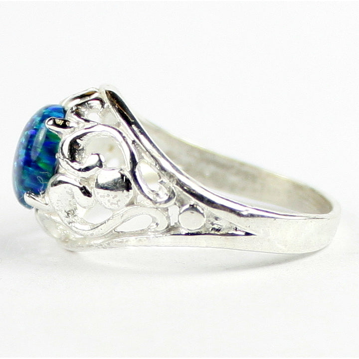 SR111 Created Blue Green Opal Sterling Silver Ring Image 3