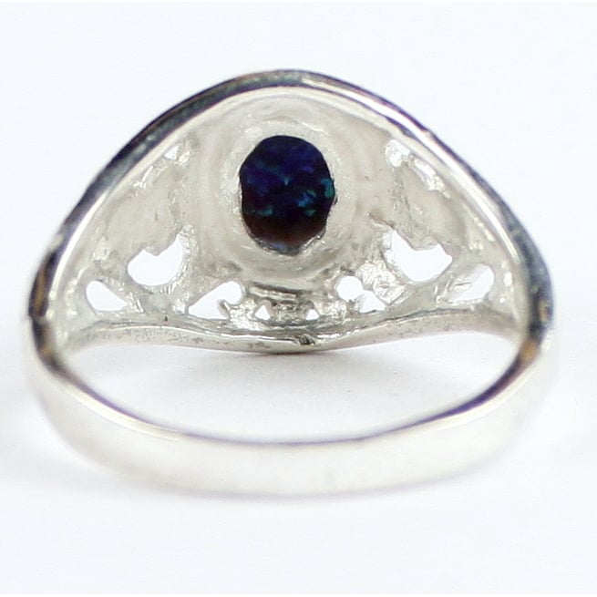 SR111 Created Blue Green Opal Sterling Silver Ring Image 4