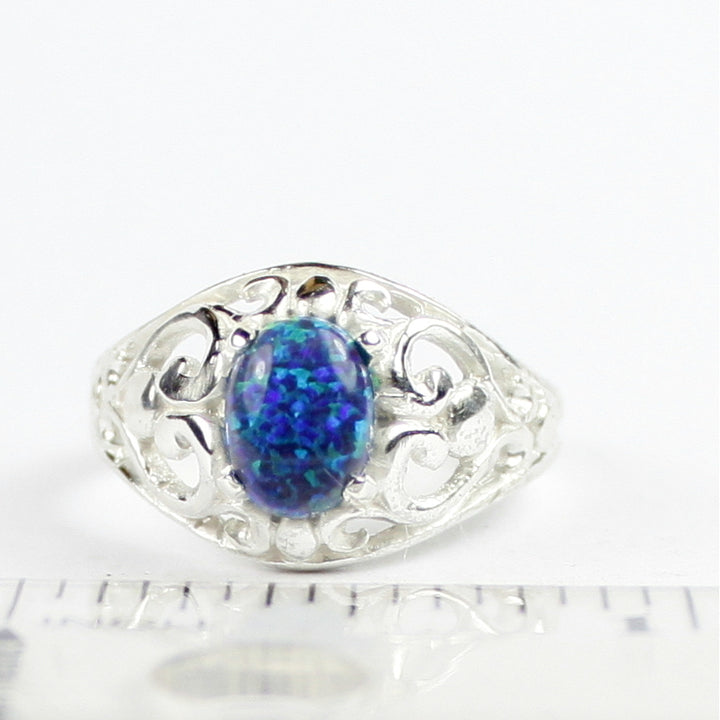 SR111 Created Blue Green Opal Sterling Silver Ring Image 4