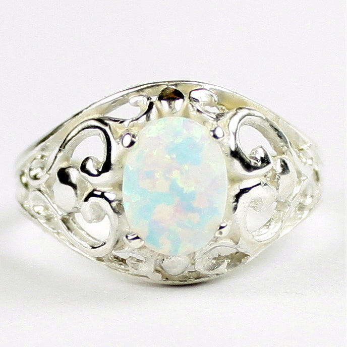 SR111 Created White Opal Sterling Silver Ladies Ring Image 1