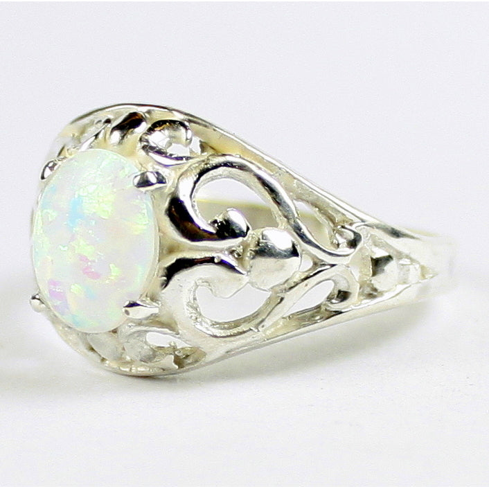 SR111 Created White Opal Sterling Silver Ladies Ring Image 2