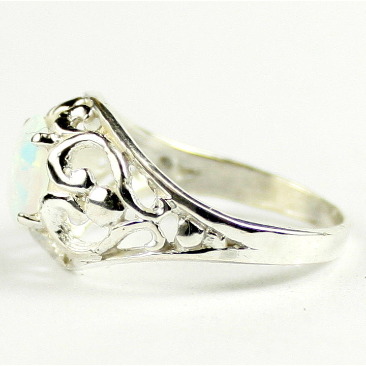 SR111 Created White Opal Sterling Silver Ladies Ring Image 3