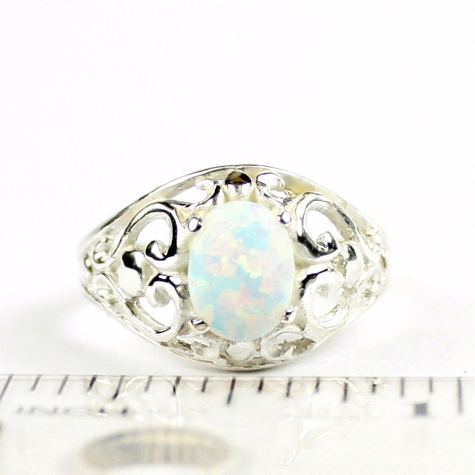 SR111 Created White Opal Sterling Silver Ladies Ring Image 4