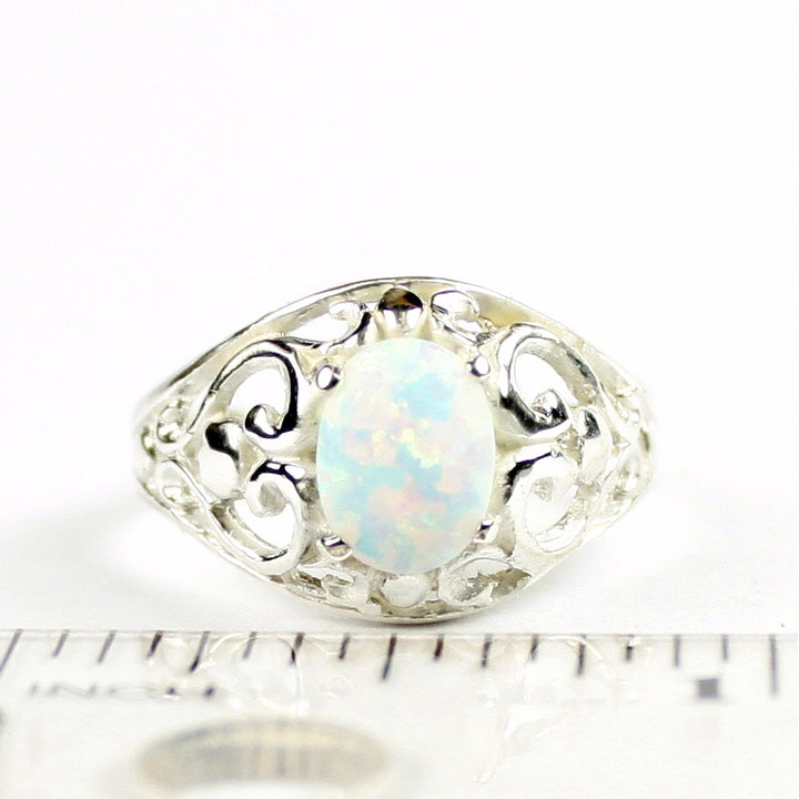 SR111 Created White Opal Sterling Silver Ladies Ring Image 4