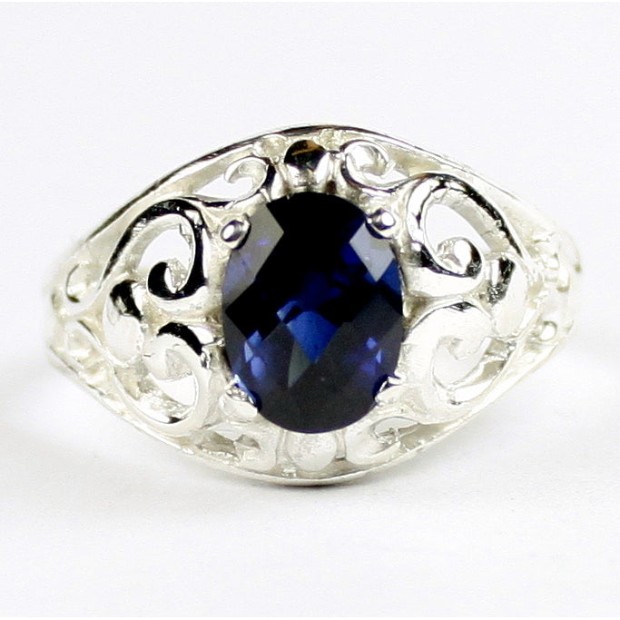 SR111 Created Blue Sapphire Sterling Silver Ladies Ring Image 1