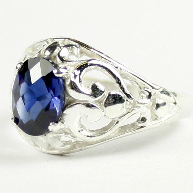 SR111 Created Blue Sapphire Sterling Silver Ladies Ring Image 2