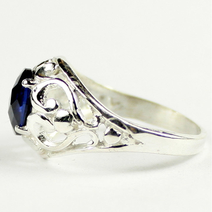 SR111 Created Blue Sapphire Sterling Silver Ladies Ring Image 3