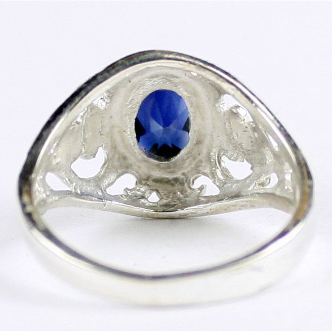 SR111 Created Blue Sapphire Sterling Silver Ladies Ring Image 4