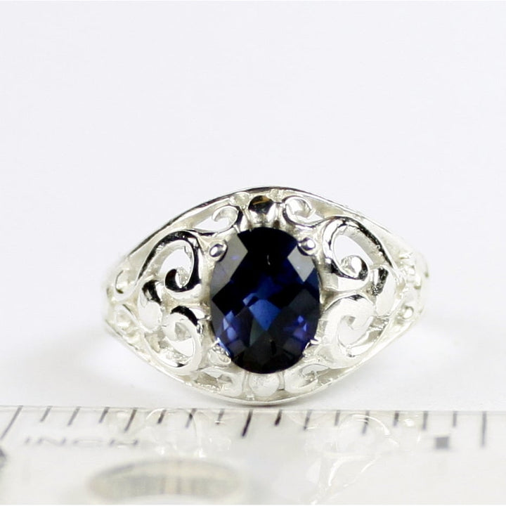 SR111 Created Blue Sapphire Sterling Silver Ladies Ring Image 4