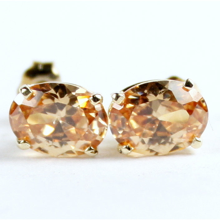 14KY Gold Post Earrings Champagne CZ E002 Image 1