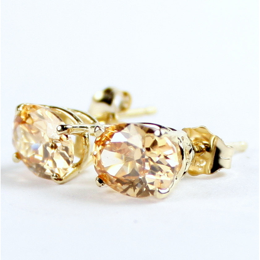 14KY Gold Post Earrings Champagne CZ E002 Image 2