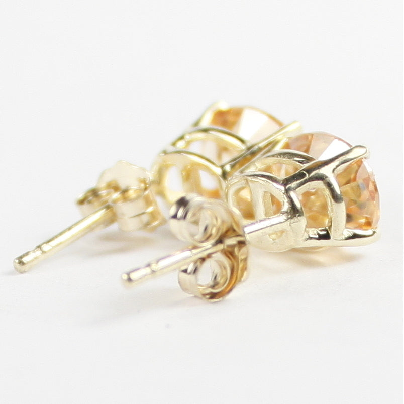 14KY Gold Post Earrings Champagne CZ E002 Image 3