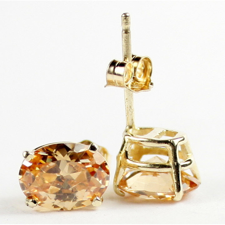 14KY Gold Post Earrings Champagne CZ E002 Image 4