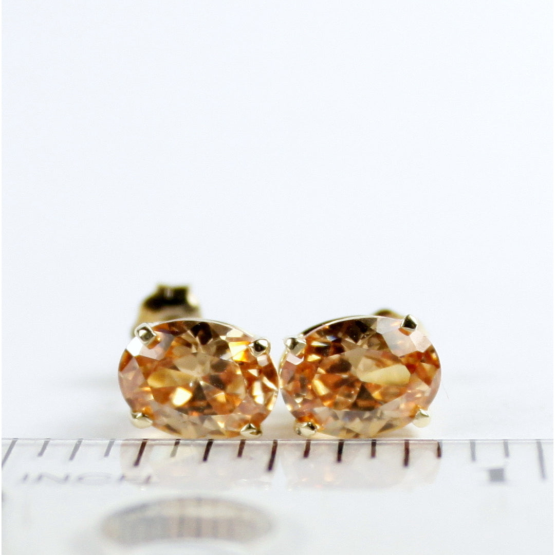 14KY Gold Post Earrings Champagne CZ E002 Image 4