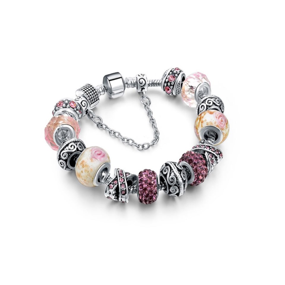 Murano Glass and Crystal Charm Bracelet Silver Plated 7.5 Inch Multiple Colors Image 1