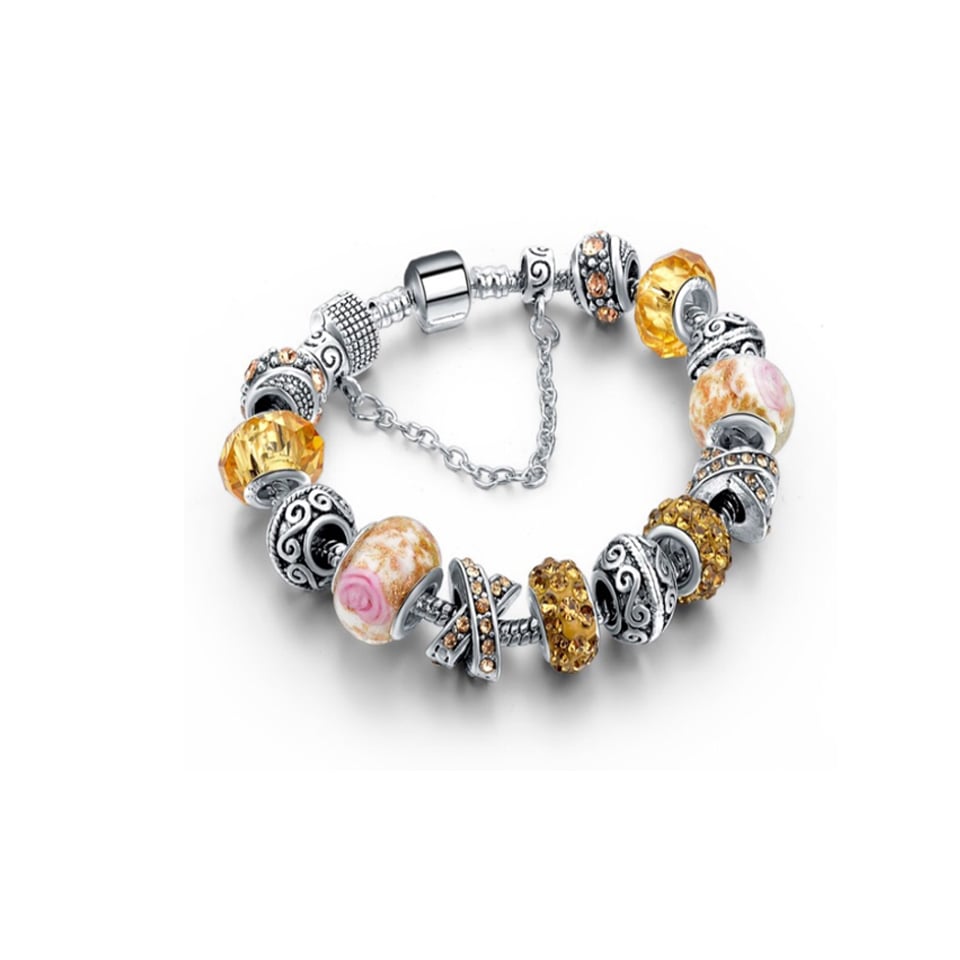 Murano Glass and Crystal Charm Bracelet Silver Plated 7.5 Inch Multiple Colors Image 1