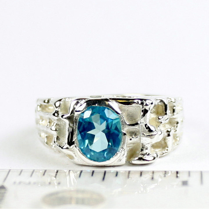 Sterling Silver Mens Ring Paraiba Topaz SR197 Image 4