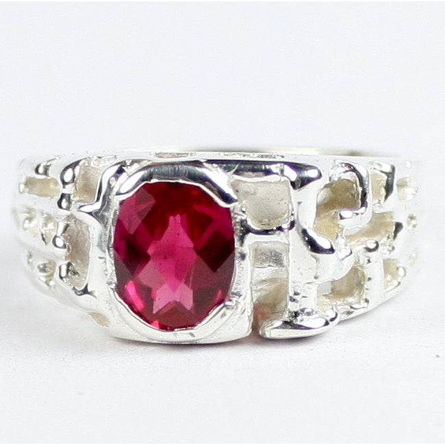 Sterling Silver Mens Ring Created Ruby SR197 Image 1