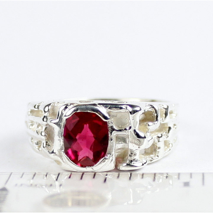 Sterling Silver Mens Ring Created Ruby SR197 Image 4