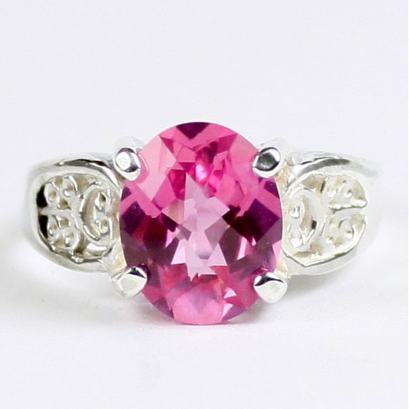 SR369 Created Pink Sapphire 925 Sterling Silver Ladies Ring Image 1