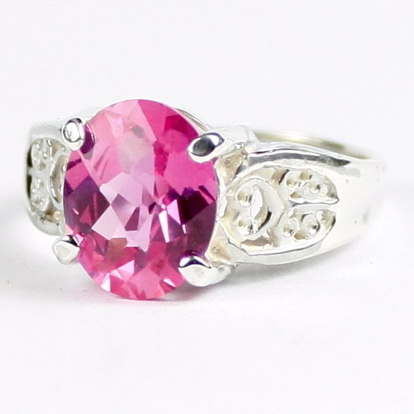 SR369 Created Pink Sapphire 925 Sterling Silver Ladies Ring Image 2