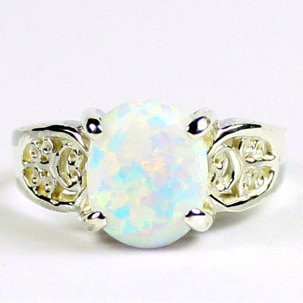 SR369 Created White Opal 925 Sterling Silver Ladies Ring Image 1