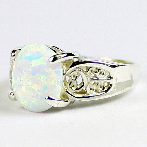 SR369 Created White Opal 925 Sterling Silver Ladies Ring Image 2