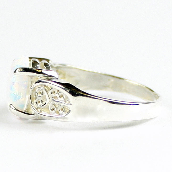 SR369 Created White Opal 925 Sterling Silver Ladies Ring Image 3