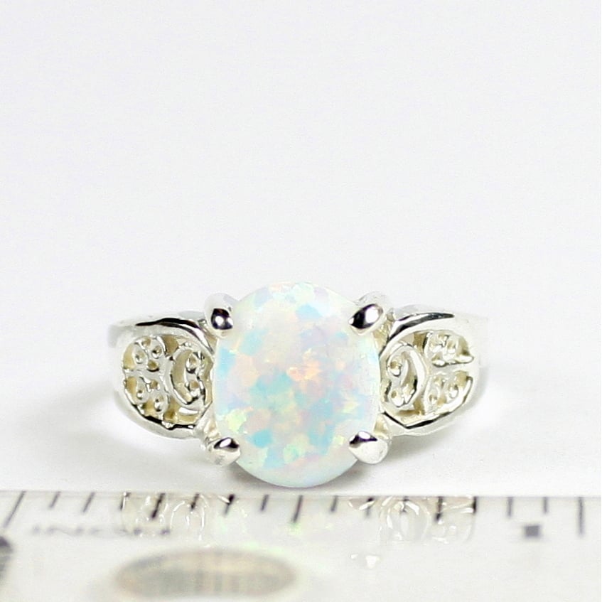 SR369 Created White Opal 925 Sterling Silver Ladies Ring Image 4