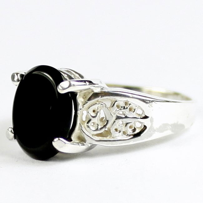 SR369 Black Onyx 925 Sterling Silver Ladies Ring Image 2