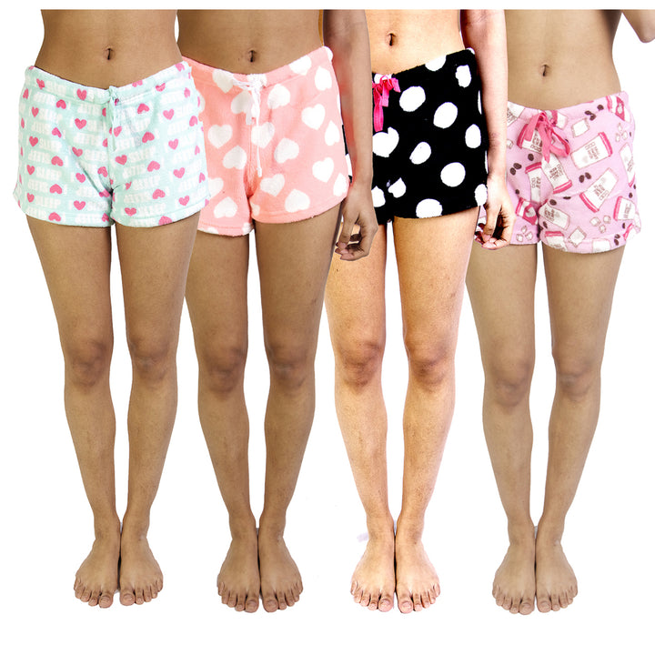 4-Pack Womens Super Soft Printed Plush Sleep Shorts Elastic Waistband Fuzzy Image 4