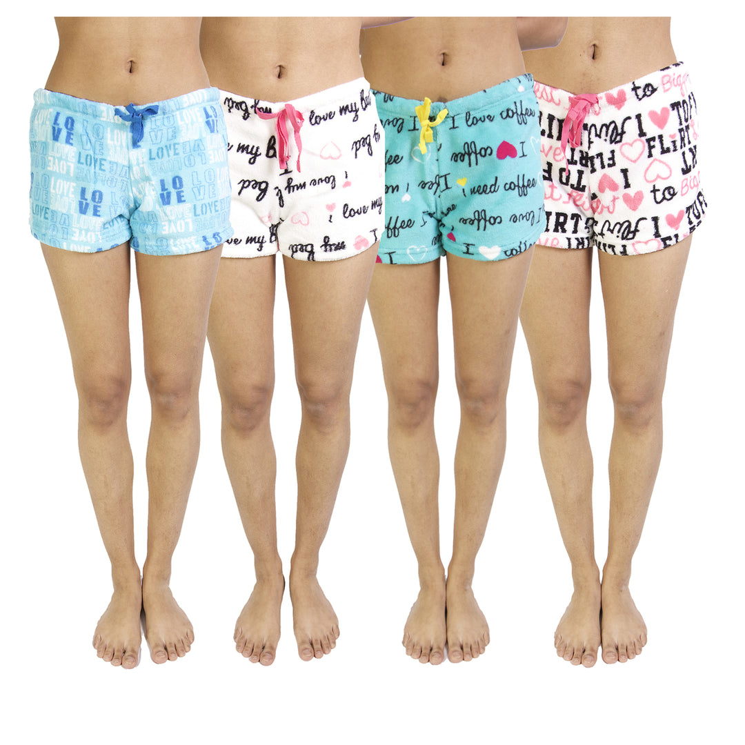 4-Pack Womens Super Soft Printed Plush Sleep Shorts Elastic Waistband Fuzzy Image 3