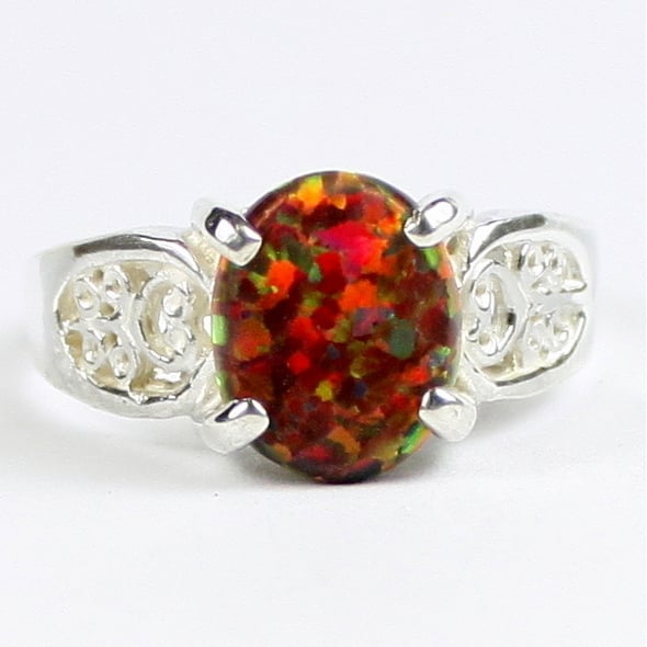 SR369 Created Red Brown Opal 925 Sterling Silver Ladies Ring Image 1