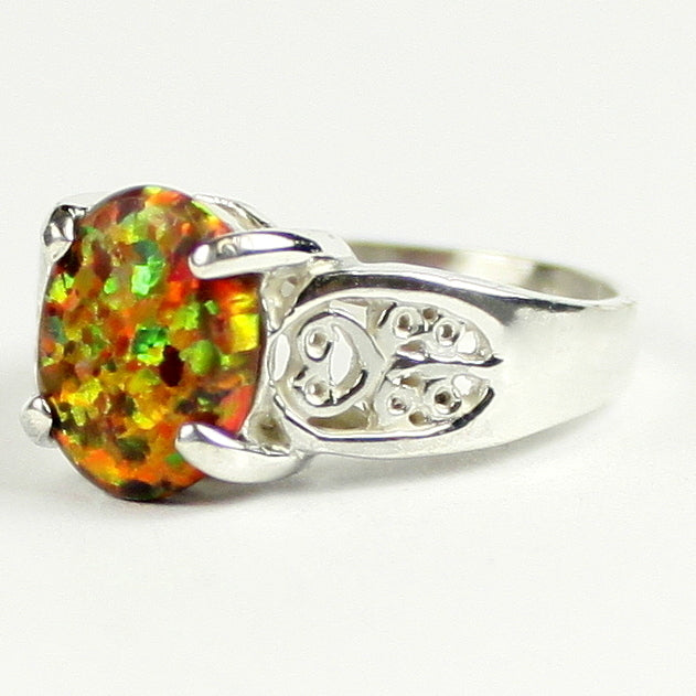 SR369 Created Red Brown Opal 925 Sterling Silver Ladies Ring Image 2