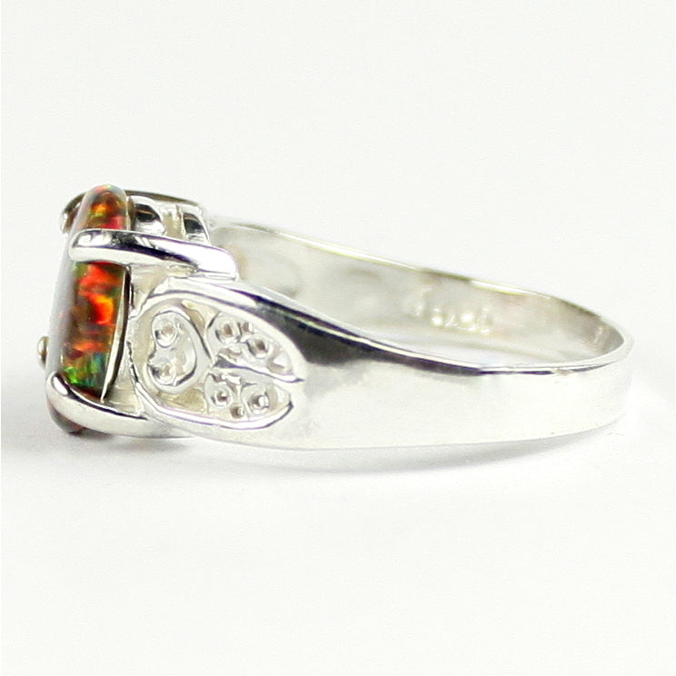 SR369 Created Red Brown Opal 925 Sterling Silver Ladies Ring Image 3