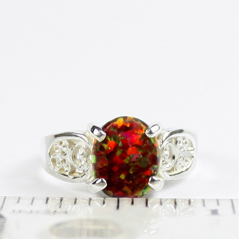 SR369 Created Red Brown Opal 925 Sterling Silver Ladies Ring Image 4