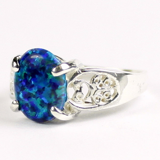 SR369 Created Blue Green Opal 925 Sterling Silver Ladies Ring Image 2