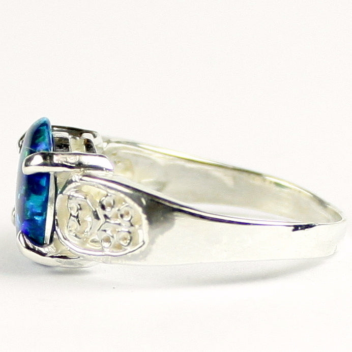 SR369 Created Blue Green Opal 925 Sterling Silver Ladies Ring Image 3