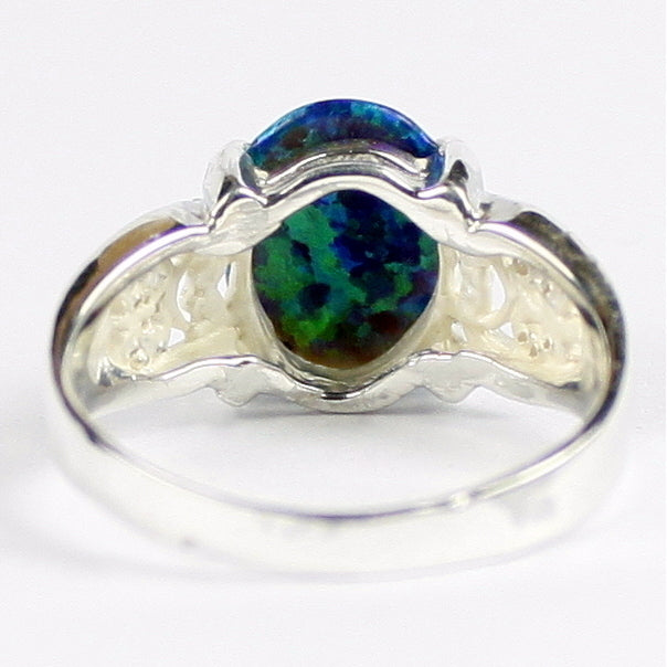 SR369 Created Blue Green Opal 925 Sterling Silver Ladies Ring Image 4