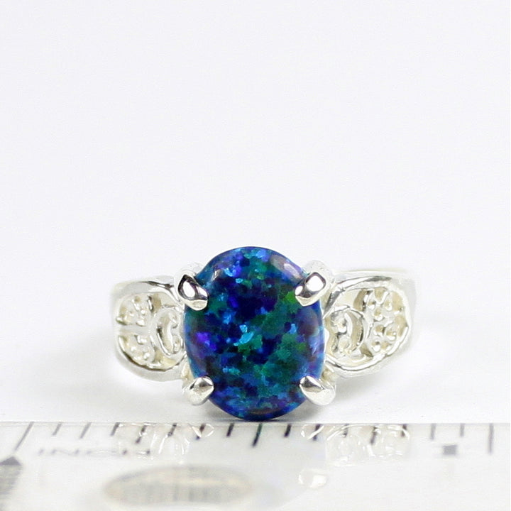 SR369 Created Blue Green Opal 925 Sterling Silver Ladies Ring Image 4