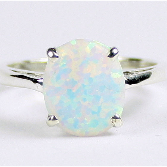 Sterling Silver Ladies Ring Created White Opal SR055 Image 1